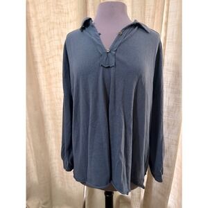 Umgee Slate Blue Cotton Blend Oversized V-Neck Knit Top Plus Size 1XL WG2165